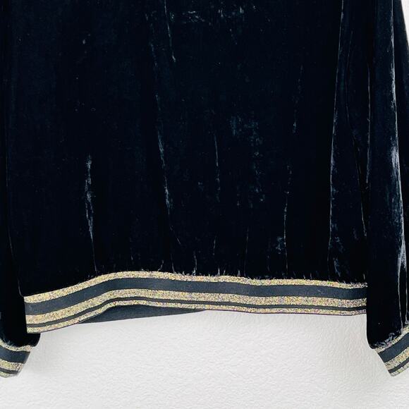 Elevenparis Black Velvet Gold Metallic Stripe Crewneck Pullover Sweatshirt SM/MD - Picture 9 of 12